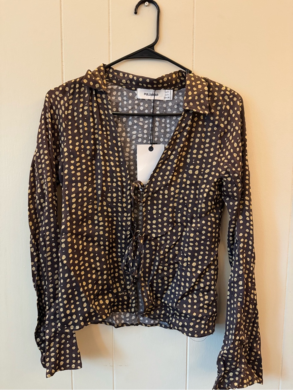 PULL&BEAR Black Polka Dot Tie-Front Blouse